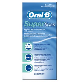 FILO INTERDENTALE ORAL B SUPERFLOSS ESTREMITA' RIGIDA + FILOSPUGNOSO + FILO STANDARD 50 PEZZI PRETAGLIATI