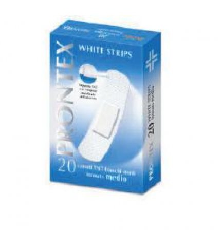 CEROTTO PRONTEX WHITE STRIPS IN TESSUTO NON TESSUTO BIANCO STERILE SCATOLA 20 CEROTTI MEDI