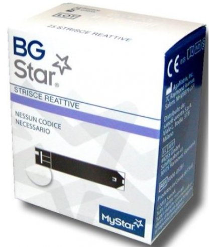 STRISCE PER MISURAZIONE GLICEMIA BGSTAR 25 PEZZI COMPATIBILICON MISURATORE DI GLICEMIA MYSTAR EXTRA