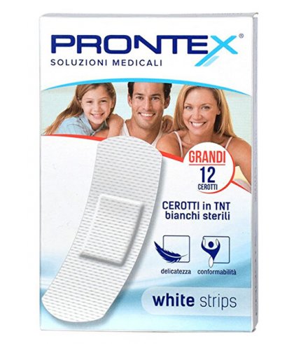 CEROTTO PRONTEX WHITE STRIPS IN TESSUTO NON TESSUTO BIANCO STERILE SCATOLA 12 CEROTTI GRANDI