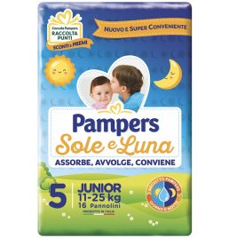 PANNOLINO PER BAMBINO PAMPERS SOLE & LUNA FLASH JUNIOR 16 PEZZI