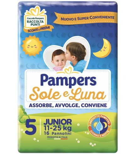 PANNOLINO PER BAMBINO PAMPERS SOLE & LUNA FLASH JUNIOR 16 PEZZI