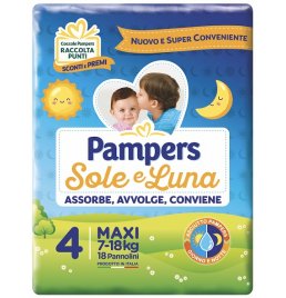 PANNOLINO PER BAMBINO PAMPERS SOLE & LUNA MAXI 18 PEZZI