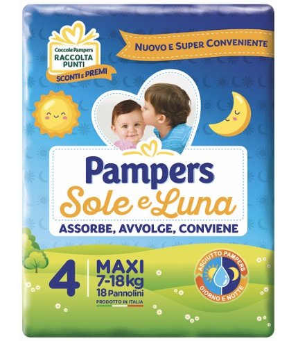 PANNOLINO PER BAMBINO PAMPERS SOLE & LUNA MAXI 18 PEZZI