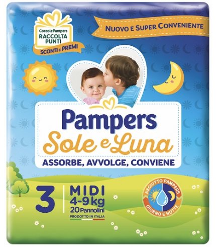 PANNOLINO PER BAMBINO PAMPERS SOLE & LUNA MIDI 20 PEZZI