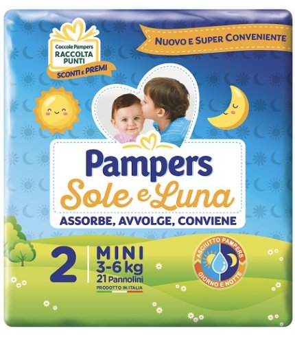 PANNOLINO PER BAMBINO PAMPERS SOLE & LUNA FLASH MINI 21 PEZZI