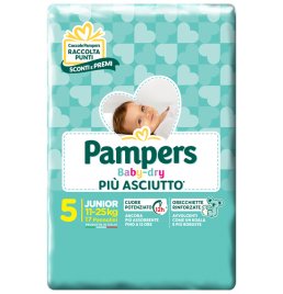 PANNOLINI PER BAMBINI PAMPERS BABY DRY DOWNCOUNT NO FLASH JUNIOR 17 PEZZI