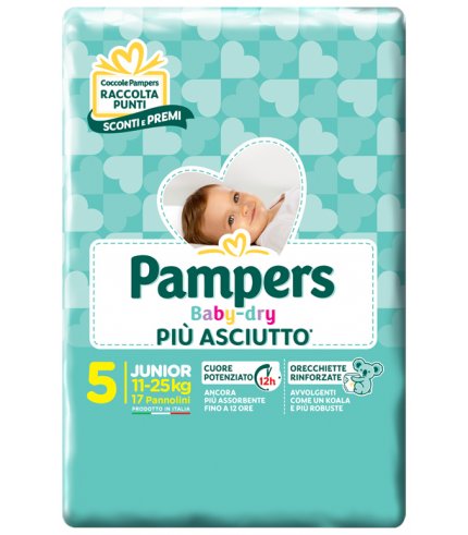 PANNOLINI PER BAMBINI PAMPERS BABY DRY DOWNCOUNT NO FLASH JUNIOR 17 PEZZI