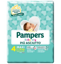 PANNOLINI PER BAMBINI PAMPERS BABY DRY DOWNCOUNT NO FLASH MAXI 19 PEZZI