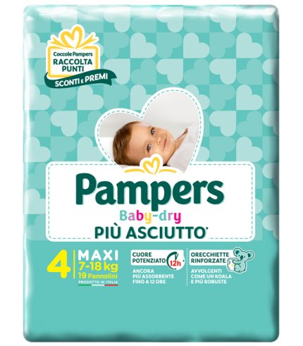 PANNOLINI PER BAMBINI PAMPERS BABY DRY DOWNCOUNT NO FLASH MAXI 19 PEZZI