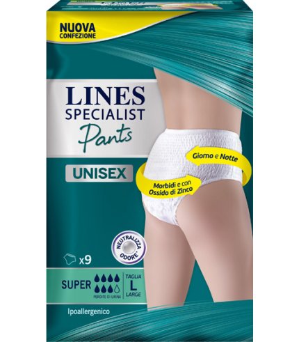 LINES SPECIALIST PANTS SUPER L X 9 PANNOLONE MUTANDINA INDOSSABILE COME NORMALE BIANCHERIA TIPO PULL-ON