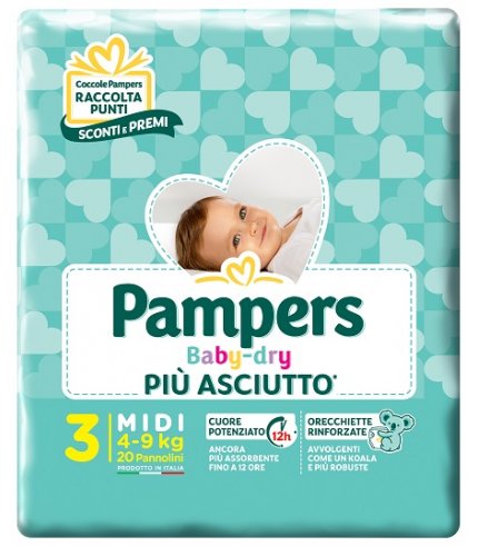 PAMPERS BABY DRY DOWNCOUNT MIDI 20 PEZZI