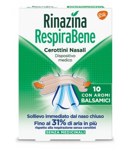 RINAZINA RESPIRABENE CEROTTI NASALI CON AROMI BALSAMICI CARTON 10 PEZZI