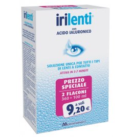 SOLUZIONE UNICA PER LENTI A CONTATTO IRILENTI CON ACIDO IALURONICO 2 FLACONI DA 360 ML + 100 ML