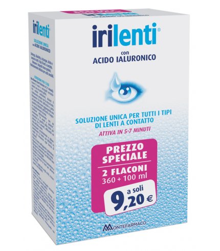 SOLUZIONE UNICA PER LENTI A CONTATTO IRILENTI CON ACIDO IALURONICO 2 FLACONI DA 360 ML + 100 ML