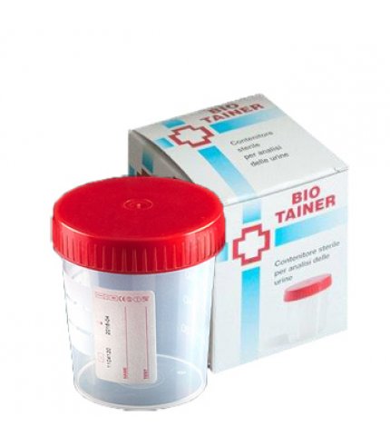 CONTENITORE PER URINA BIO TAINER GRADUATO CON SUPERFICIE DISCRITTURA CON TAPPO A VITE CAPACITA' 120ML 1 PEZZO