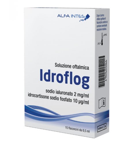 SOLUZIONE OFTALMICA IDROFLOG A BASE DI IALURONATO DI SODIO EIDROCORTISONE SODIO FOSFATO 15 FLACONCINI DA 0,5 ML