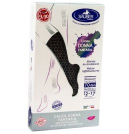 SAUBER CALZA DONNA FANTASIA FILATO Q-SKIN 70 DEN NERO MINI SCACCO BIANCO TAGLIA P PROMO