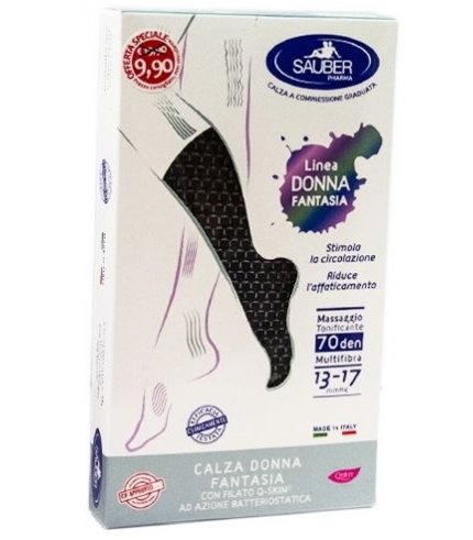 SAUBER CALZA DONNA FANTASIA FILATO Q-SKIN 70 DEN NERO MINI SCACCO BIANCO TAGLIA P PROMO