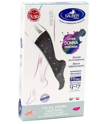 SAUBER CALZA DONNA FANTASIA FILATO Q-SKIN 70 DEN GRIGIO POISROSA TAGLIA P PROMO