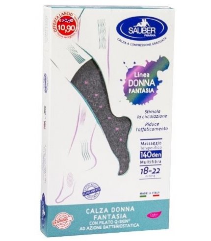 SAUBER CALZA DONNA FANTASIA FILATO Q-SKIN 140 DEN GRIGIO POIS ROSA TAGLIA M PROMO