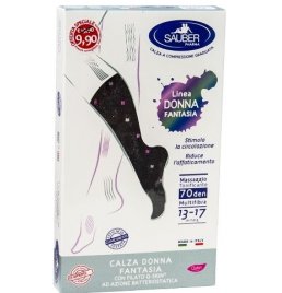 SAUBER CALZA DONNA FANTASIA FILATO Q-SKIN 70 DEN NERO POIS BIANCO ROSA CICLAMINO TAGLIA G PROMO