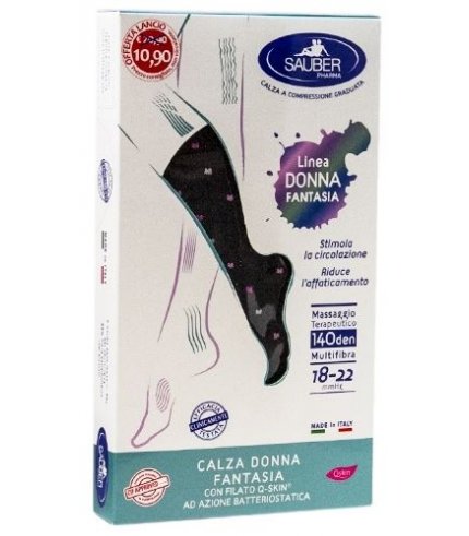 SAUBER CALZA DONNA FANTASIA FILATO Q-SKIN 140 DEN NERO POISBIANCO ROSA CICLAMINO TAGLIA M PROMO