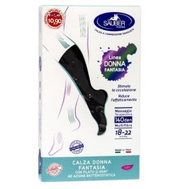 SAUBER CALZA DONNA FANTASIA FILATO Q-SKIN 140 DEN NERO POISBOUQUET PERLATO GERANIO TAGLIA M PROMO