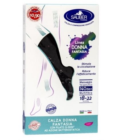 SAUBER CALZA DONNA FANTASIA FILATO Q-SKIN 140 DEN NERO POISBOUQUET PERLATO GERANIO TAGLIA M PROMO