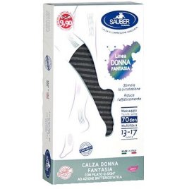 SAUBER CALZA DONNA FANTASIA FILATO Q-SKIN 70 DEN NERO RIGA FITTA GRIGIA TAGLIA G PROMOO