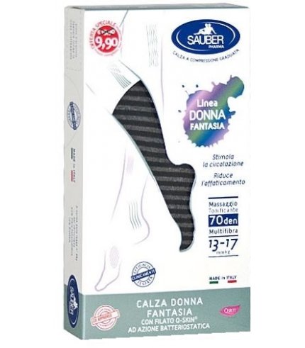 SAUBER CALZA DONNA FANTASIA FILATO Q-SKIN 70 DEN NERO RIGA FITTA GRIGIA TAGLIA G PROMOO