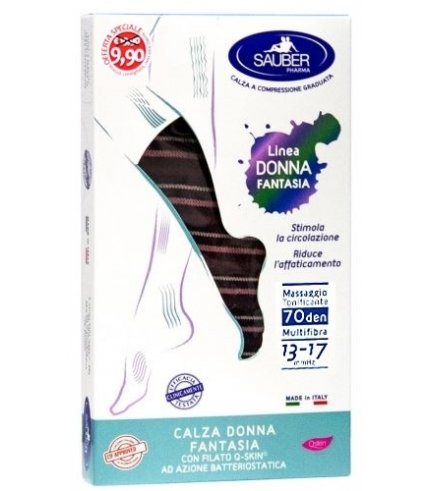 SAUBER CALZA DONNA FANTASIA FILATO Q-SKIN 70 DEN NERO RIGA BISCOTTO PAPRIKA BORDEAUX TAGLIA P PROMO