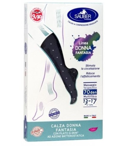 SAUBER CALZA DONNA FANTASIA FILATO Q-SKIN 70 DEN JEANS POISBIANCHI TAGLIA P PROMO