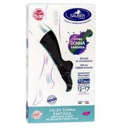 SAUBER CALZA DONNA FANTASIA FILATO Q-SKIN 70 DEN NERO POIS BOUQUET PERLATO GERANIO TAGLIA M PROMO