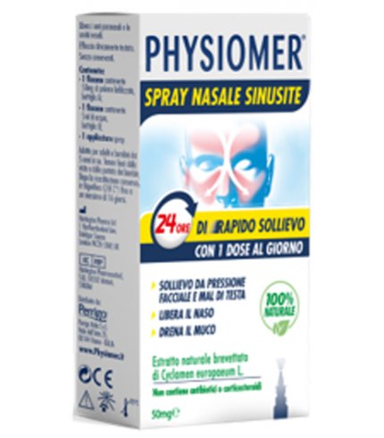 PHYSIOMER SPRAY NASALE SINUSITE 2 PEZZI 1 FLACONE DA 50 MG DI ESTRATTO DI CICLAMINO NATURALE LIOFILIZZATO + 1 FIALE DA 5ML DI SOLVENTE