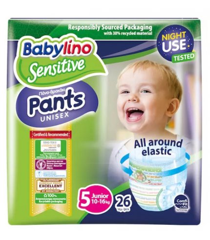 BABYLINO SENSITIVE PANTS PANNOLINI MUTANDINA UNISEX TAGLIA 510-16 KG 26 PEZZI