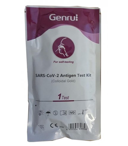 TEST ANTIGENICO RAPIDO COVID-19 GENRUI AUTODIAGNOSTICO DETERMINAZIONE QUALITATIVA ANTIGENI SARS-COV-2 IN TAMPONI NASALIMEDIANTE IMMUNOCROMATOGRAFIA 1 PEZZO