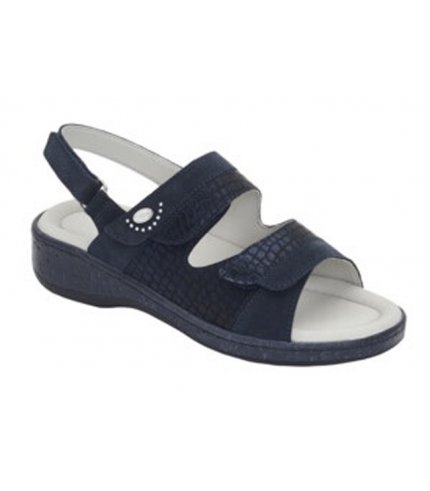 CALZATURA MARINELLA SANDAL PRINTED SYNTHETIC+SUEDE WOMAN NAVY BLUE TECNOLOGIA MEMORY CUSHION MATERIALE SIMILPELLE STAMPATA + PELLE SCAMOSCIATA FODERA TOMAIA MICROFIBRA FODERA SOTTO