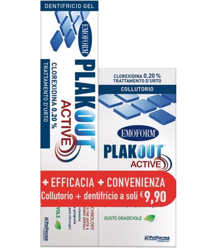 EMOFORM PLAK OUT ACTIVE CLOREXIDINA 0,20% COLLUTORIO 200 ML+ DENTIFRICIO 75 ML