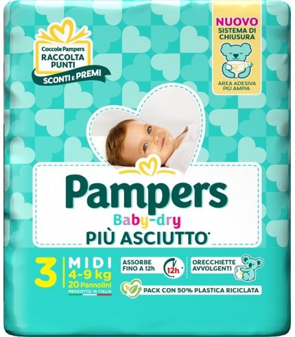 PAMPERS BABY DRY PANNOLINO DOWNCOUNT MIDI 20 PEZZI