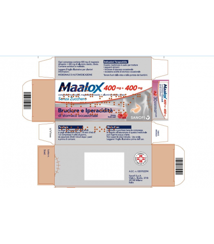 MAALOX*30 cpr mast 400 mg + 400 mg senza zucchero aroma frutti rossi