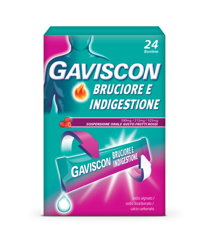 GAVISCON BRUCIORE E INDIGESTIONE*24 bustine sospensione orale 500 mg + 213 mg + 325 mg gusto frutti rossi
