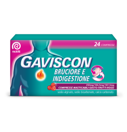 GAVISCON BRUCIORE E INDIGESTIONE*24 cpr masticabili 250 mg +106,5 mg + 187,5 mg gusto frutti rossi
